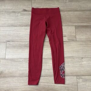 Nike‎ Maroon mid-rise logo spellout leggings SIZE S stretch cotton casual lounge